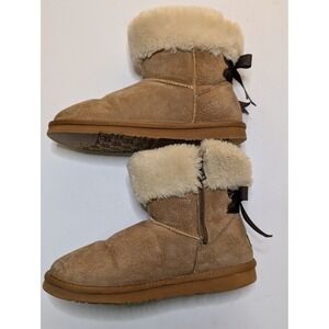 Lamo Womens Chestnut Suede Winter Boots Faux Fur Lined Bow Detail Size 8